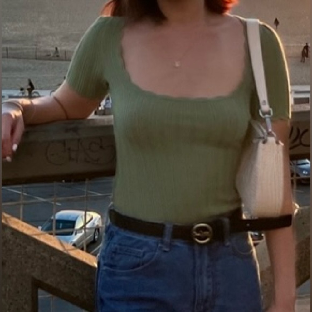 Sezane Green Ribbed Sweater Cardigan - Picture 3 of 5